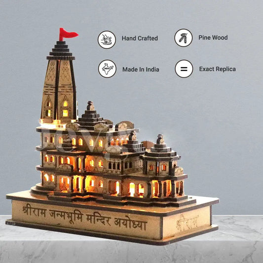 Free Led Light with Shree Ram Janmabhoomi Wooden Temple