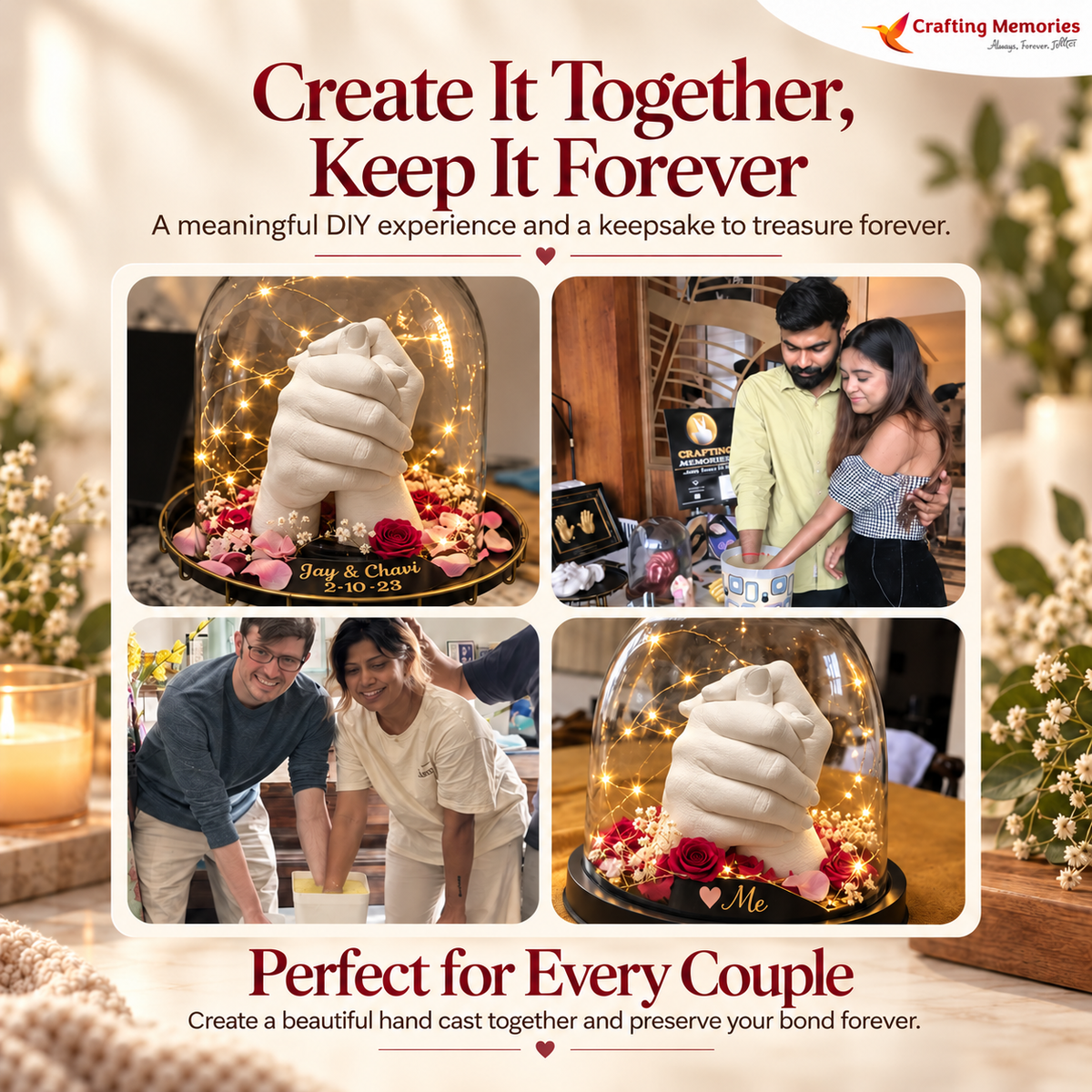 Couple Hand Casting Kit | For The Love You Want To Hold Forever | Recorded Step-by-Step Video Guidance