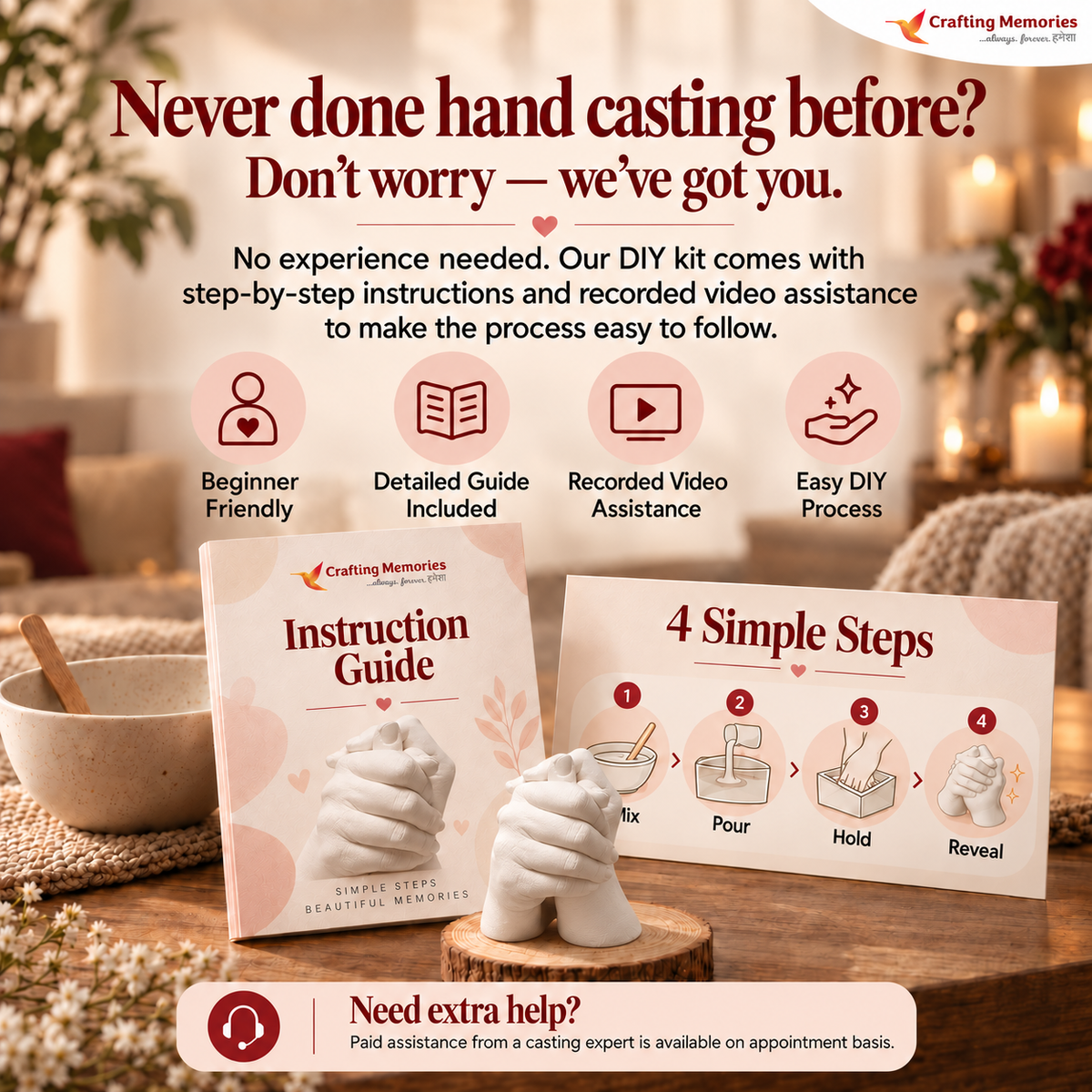 Couple Hand Casting Kit | For The Love You Want To Hold Forever | Recorded Step-by-Step Video Guidance