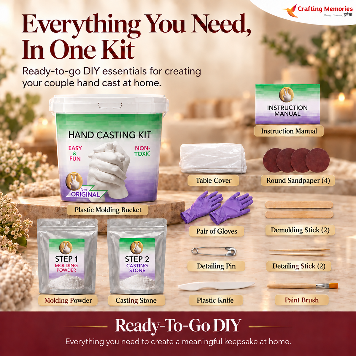 Couple Hand Casting Kit | For The Love You Want To Hold Forever | Recorded Step-by-Step Video Guidance